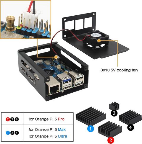 حافظة Orange Pi 5 Pro المعدنية N515 مع مروحة تبريد ومبددات حرارة + مصدر طاقة PD 27W 5.1V 5A USB-C لـ Orange Pi 5 Pro/Max/Ultra in Kuwait