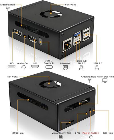 حافظة Orange Pi 5 Pro المعدنية N515 مع مروحة تبريد ومبددات حرارة + مصدر طاقة PD 27W 5.1V 5A USB-C لـ Orange Pi 5 Pro/Max/Ultra in Kuwait