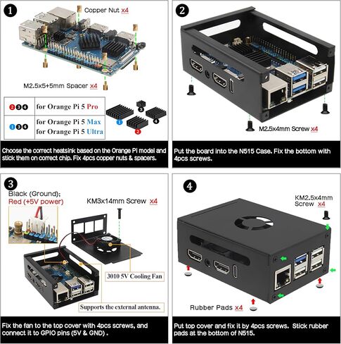 حافظة Orange Pi 5 Pro المعدنية N515 مع مروحة تبريد ومبددات حرارة + مصدر طاقة PD 27W 5.1V 5A USB-C لـ Orange Pi 5 Pro/Max/Ultra in Kuwait