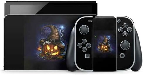 Skinit Gaming Decal Skin Compatible with Nintendo Switch OLED (2021) - Sarah Richter Halloween Cat and Jack O Lantern Pumpkin by Sarah Richter Design in Kuwait