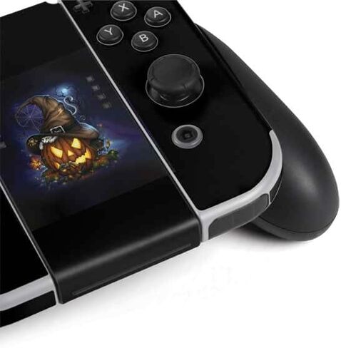 Skinit Gaming Decal Skin Compatible with Nintendo Switch OLED (2021) - Sarah Richter Halloween Cat and Jack O Lantern Pumpkin by Sarah Richter Design in Kuwait