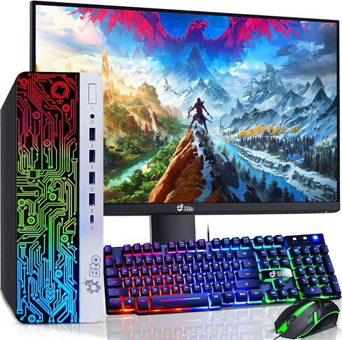 كمبيوتر مكتبي للألعاب BTO RGB - Intel i7 الجيل السابع - ذاكرة وصول عشوائي DDR4 بسعة 16 جيجابايت - SSD بسعة 512 جيجابايت - GeForce GTX 1050 Ti - شاشة جديدة مقاس 24 بوصة - لوحة مفاتيح وماوس RGB - WiFi - Windows 11 Pro (متجدد) in Kuwait