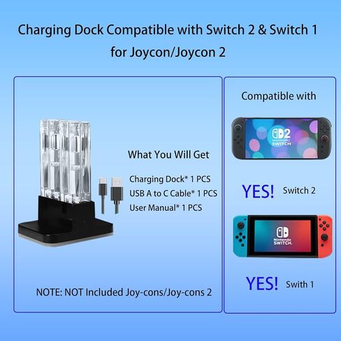 4 in 1 Charging Dock Compatible with Nintendo Switch 2/Switch 1 for Joy Con & JoyCons 2 Magnetic Fast Controller Charger Dock Station with RGB Light in Kuwait