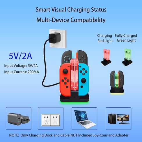 4 in 1 Charging Dock Compatible with Nintendo Switch 2/Switch 1 for Joy Con & JoyCons 2 Magnetic Fast Controller Charger Dock Station with RGB Light in Kuwait