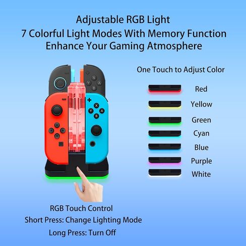 4 in 1 Charging Dock Compatible with Nintendo Switch 2/Switch 1 for Joy Con & JoyCons 2 Magnetic Fast Controller Charger Dock Station with RGB Light in Kuwait