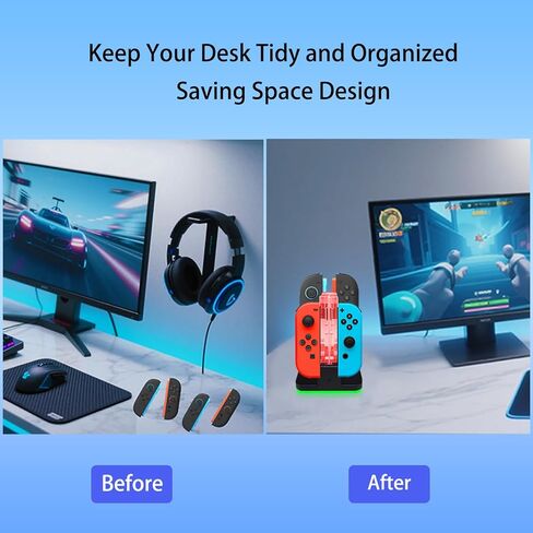 4 in 1 Charging Dock Compatible with Nintendo Switch 2/Switch 1 for Joy Con & JoyCons 2 Magnetic Fast Controller Charger Dock Station with RGB Light in Kuwait