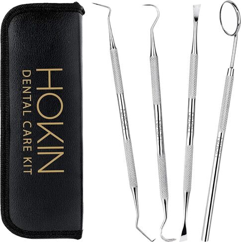 Dental Tools HOKIN Plaque Remover Teeth Cleaning Tool 4 Pcs Dental Care Kit Tooth Filling Repair Set Stainless Steel Dental Tools for Men Women Kids and Pet Care in Saudi Arabia