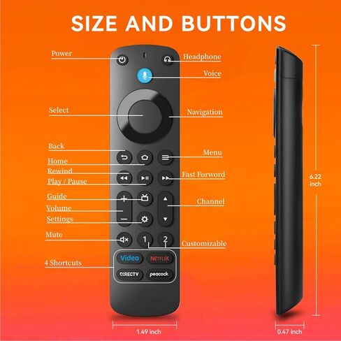 بديل لجميع أجهزة التحكم عن بعد من سلسلة Fire - متوافق مع TV Stick (HD، 4K، 4K Max، Lite)، أجهزة التلفاز الذكية Toshiba، Insignia، Pioneer، Omni، TCL، TV Cube، مع التحكم الصوتي. in Kuwait