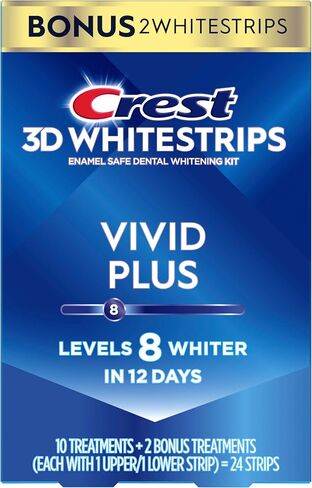 Crest 3D Whitestrips, Vivid Plus, Teeth Whitening Strip Kit, 24 Count (Pack of 1) in Kuwait