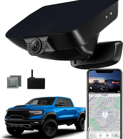 QHI 4K Dash Cam Fit Dodge RAM 1500(2019-2024), Hidden OEM Style, 4K Front & 1080P Rear Camera, 128GB EMMC, 24H Parking Mode, GPS & CPL, for Rebel Big Horn Laramie (S87D Front 4K and Rear 1080P) in Kuwait