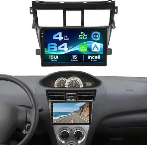 راديو Inefala 4 + 64G لسيارة Toyota Yaris Vios 2007-2012 أندرويد 15 CarPlay ستيريو سيارة Incell شاشة لمس 9 بوصة نظام أندرويد Auto GPS EQ 15UI كاميرا احتياطية in Kuwait