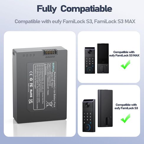بطارية Burflo القابلة لإعادة الشحن لـ Eufy FamiLock S3 Max، S3 Smart Lock، 3.85V 15000mAh - بديل لقفل Fami T85Z1، طاقة طويلة الأمد لقفل العائلة الذكي لأمن الفيديو in Kuwait