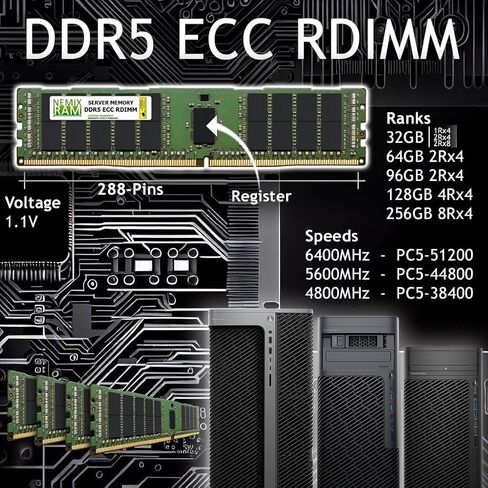 32GB DDR5 5600MHz PC5-44800 1Rx4 1.1V CL46 288-PIN ECC Registered RDIMM NEMIX RAM Server Memory Compatible with Micron MTC20F1045S1RC56BR in Kuwait