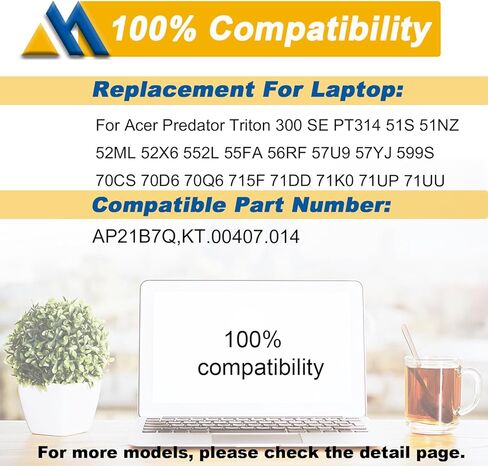 بطارية كمبيوتر محمول AP21B7Q متوافقة مع Acer Predator Triton 300 SE PT314-51S (2022) Swift Edge SFX16-61G Swift X SFX14-71G Series QKT.00407.014 15.48V 4930mAh 76Wh in Kuwait