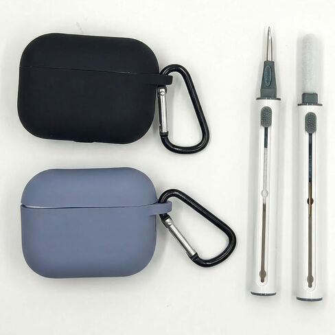 حافظة مكونة من عبوتين لجهاز AirPods Pro 3، غطاء حماية من السيليكون الناعم لجهاز AirPods Pro الجيل الثالث مع سلسلة مفاتيح، طقم تنظيف، يدعم الشحن اللاسلكي، مقاوم للصدمات (أسود + برتقالي) in Kuwait