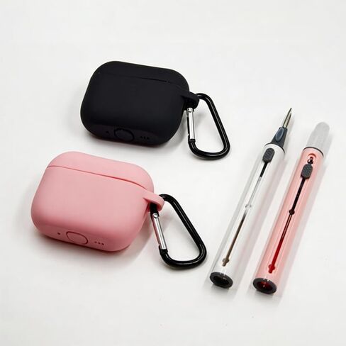 حافظة مكونة من عبوتين لجهاز AirPods Pro 3، غطاء حماية من السيليكون الناعم لجهاز AirPods Pro الجيل الثالث مع سلسلة مفاتيح، طقم تنظيف، يدعم الشحن اللاسلكي، مقاوم للصدمات (أسود + برتقالي) in Kuwait