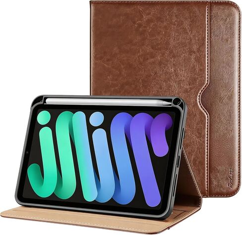 حافظة ProCase لجهاز iPad mini 7th (A17 Pro) 2024/iPad Mini الجيل السادس 2021 مقاس 8.3 بوصات؛ غطاء حامل للأعمال مصنوع من جلد البولي يوريثان الفاخر مع حزام يد؛ حامل قلم رصاص؛ الجيب الأمامي-أسود in Kuwait