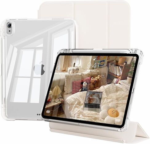 حافظة لجهاز iPad Air 11 بوصة (M4/M3/M2) 2026/2025/2024، لجهاز iPad Air الجيل الخامس/الرابع 10.9 بوصة 2022/2020، غطاء قابل للفصل 2 في 1 وحامل صورة/مناظر طبيعية مع حامل قلم رصاص، أبيض كريمي in Kuwait