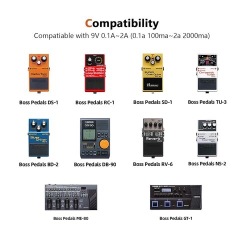 محول طاقة تيار متردد 9 فولت 2 أمبير لجهاز Boss، Dunlop، Danelectro، DigiTech، Electro Harmonix، TC Electronic، دواسة تكبير جيتار متعددة التأثيرات (6.6 قدم) in Kuwait