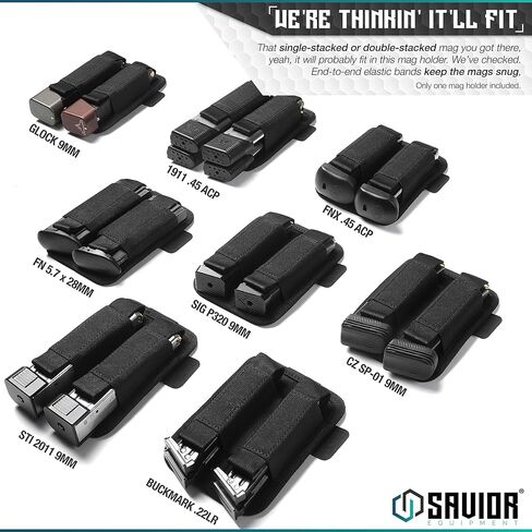 Savior Equipment Tactical Pistol Mag Pouch 9mm .40 45acp Open-Top Single & Double Stack Mag Holder Softshell Mags Storage Universal Magazine Carrier, Elastic Band to Hold Tight, Hook-Backed Panel in Kuwait