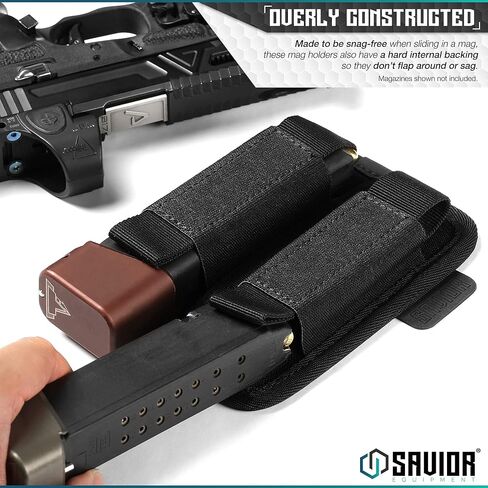 Savior Equipment Tactical Pistol Mag Pouch 9mm .40 45acp Open-Top Single & Double Stack Mag Holder Softshell Mags Storage Universal Magazine Carrier, Elastic Band to Hold Tight, Hook-Backed Panel in Kuwait