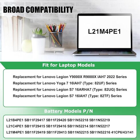 L21M4PE1 Laptop Battery Replacement for Lenovo Legion S7 16IAH7 16ARHA7 Yoga 7 16IAH7 Series Notebook L21C4PE1 L21B4PE1 SB11F29419 5B11F29413 SB11N52215 15.52V 99.99Wh 6443mAh in Kuwait