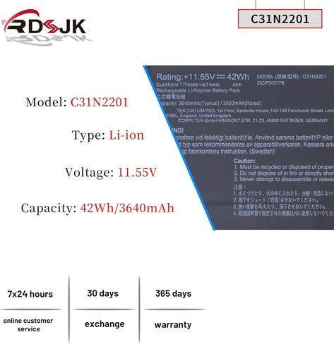 C31N2201 Laptop Battery for Asus Vivobook X1504VA X1504ZA F1504ZA F1605PA F1605ZA S1605PA S1605VA X1605VA X1605ZA M1605YA Go 15 E1504FA E1504GA S1504FA S1504GA 15X OLED M3504YA M3604YA 16 OLED X1605EA in Kuwait