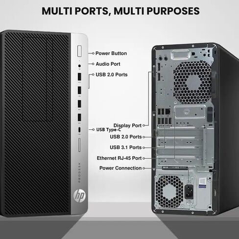 HP ProDesk 600 G5 MT Business Desktop PC, Core i5-9500, 8GB RAM, 256GB SSD, WiFi, BT, Mouse & Keyboard, Windows 11 Pro (Renewed) in Kuwait