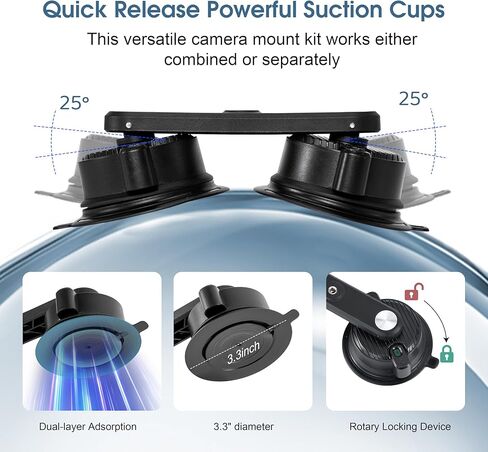 Suction Cup Car Mount for Insta360, for GoPro, Action Camera Car Mount Kit for Insta 360/Go Pro Accessories, Outside Windshield Camera Holder with 9.25 inch Selfie Stick, Triple Suction Cup Base in Kuwait