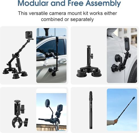 Suction Cup Car Mount for Insta360, for GoPro, Action Camera Car Mount Kit for Insta 360/Go Pro Accessories, Outside Windshield Camera Holder with 9.25 inch Selfie Stick, Triple Suction Cup Base in Kuwait