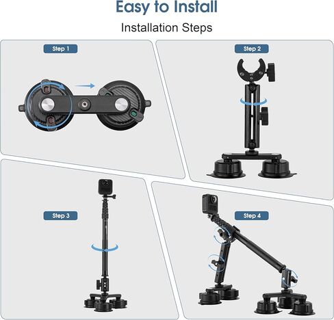 Suction Cup Car Mount for Insta360, for GoPro, Action Camera Car Mount Kit for Insta 360/Go Pro Accessories, Outside Windshield Camera Holder with 9.25 inch Selfie Stick, Triple Suction Cup Base in Kuwait