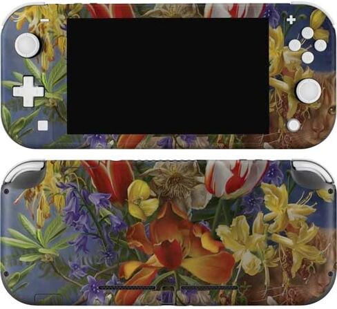 غلاف Skinit المخصص للألعاب المتوافق مع Nintendo Switch Lite - تم تصميمه في الأصل Tabby Cat مع الزهور بواسطة Nene Thomas Design in Kuwait
