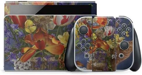 ملصق ألعاب Skinit متوافق مع Nintendo Switch OLED (2021) - Nene Thomas Tabby Cat مع زهور من Nene Thomas Design in Kuwait