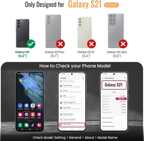 حافظة محفظة لهاتف Samsung Galaxy S21، MagSafe وRFID متوافقة 2 في 1، حافظة قلابة ثنائية الطي مع حامل جلد PU قابل للإزالة، لهاتف Samsung Galaxy S21 6.2 بوصة - ألياف سوداء in Kuwait