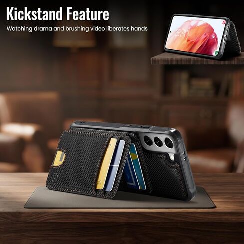 حافظة محفظة لهاتف Samsung Galaxy S21، MagSafe وRFID متوافقة 2 في 1، حافظة قلابة ثنائية الطي مع حامل جلد PU قابل للإزالة، لهاتف Samsung Galaxy S21 6.2 بوصة - ألياف سوداء in Kuwait