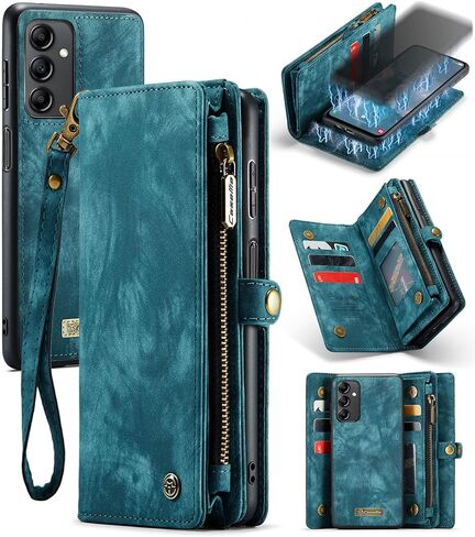Kowauri Samsung Galaxy A14 5G Wallet Case, Faux Leather, Shock-Absorbent, Magnetic, Card Slot, Blue (2023) in Saudi Arabia