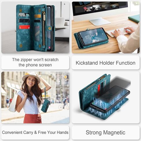 Kowauri Samsung Galaxy A14 5G Wallet Case, Faux Leather, Shock-Absorbent, Magnetic, Card Slot, Blue (2023) in Saudi Arabia