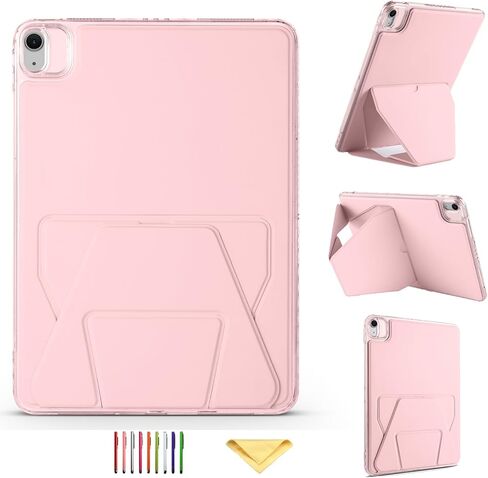 حافظة لجهاز Apple iPad Air 13 بوصة M3 2025/M2 2024 & iPad Pro 12.9 بوصة حافظة تابلت الجيل السادس 2022 مع حامل عمودي أفقي من السيليكون غطاء مقاوم للصدمات من جلد البولي يوريثان، وردي in Kuwait