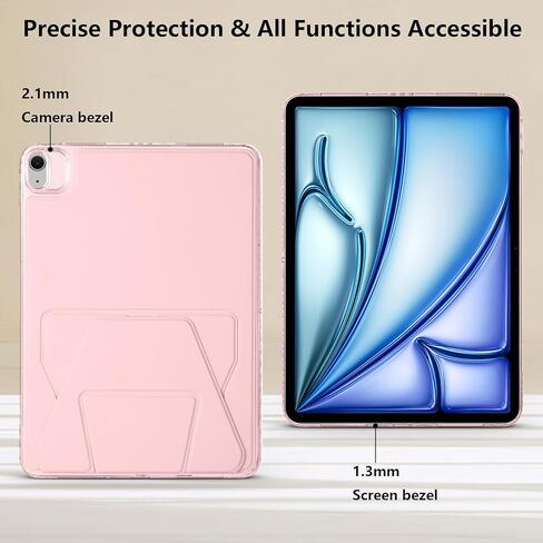 حافظة لجهاز Apple iPad Air 13 بوصة M3 2025/M2 2024 & iPad Pro 12.9 بوصة حافظة تابلت الجيل السادس 2022 مع حامل عمودي أفقي من السيليكون غطاء مقاوم للصدمات من جلد البولي يوريثان، وردي in Kuwait