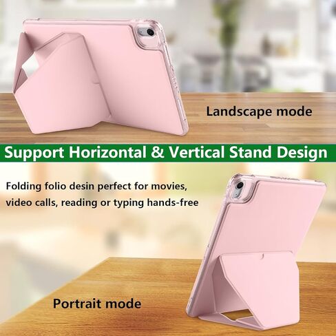 حافظة لجهاز Apple iPad Air 13 بوصة M3 2025/M2 2024 & iPad Pro 12.9 بوصة حافظة تابلت الجيل السادس 2022 مع حامل عمودي أفقي من السيليكون غطاء مقاوم للصدمات من جلد البولي يوريثان، وردي in Kuwait