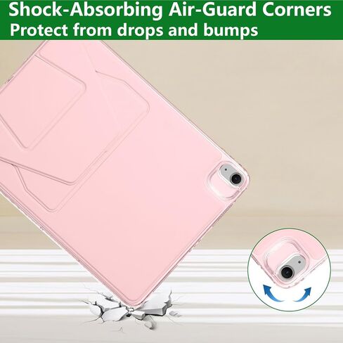 حافظة لجهاز Apple iPad Air 13 بوصة M3 2025/M2 2024 & iPad Pro 12.9 بوصة حافظة تابلت الجيل السادس 2022 مع حامل عمودي أفقي من السيليكون غطاء مقاوم للصدمات من جلد البولي يوريثان، وردي in Kuwait