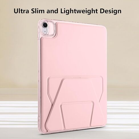 حافظة لجهاز Apple iPad Air 13 بوصة M3 2025/M2 2024 & iPad Pro 12.9 بوصة حافظة تابلت الجيل السادس 2022 مع حامل عمودي أفقي من السيليكون غطاء مقاوم للصدمات من جلد البولي يوريثان، وردي in Kuwait