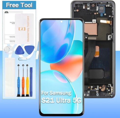 [إصدار الولايات المتحدة] AMOLED لهاتف Samsung Galaxy S21 Ultra 5G شاشة LCD بديلة SM-G998u G998a G998w 6.8 بوصة LCD تعمل باللمس - أسود مع إطار in Kuwait
