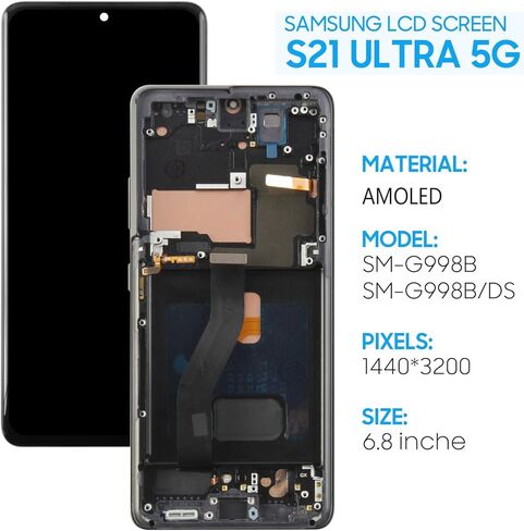 [إصدار الولايات المتحدة] AMOLED لهاتف Samsung Galaxy S21 Ultra 5G شاشة LCD بديلة SM-G998u G998a G998w 6.8 بوصة LCD تعمل باللمس - أسود مع إطار in Kuwait