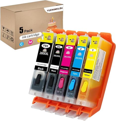 Refillable PGI-280XXL CLI-281XXL 280XL 281XL Compatible Ink Cartridges for PIXMA TS6120 TS6220 TS6320TS8120 TS8220 TS8320 TR7520TR8520 TR8620 TS9120 TS9520 TS9521C TS702 Printer (5 Packs) in Kuwait