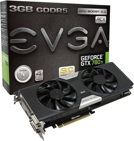 بطاقات رسومات EVGA GeForce GTX 780 Ti Superclocked w/ACX Cooler 3GB GDDR5 384bit Dual-Link DVI-I DVI-D HDMI DP SLI 03G-P4-2884-KR (متجددة) in Kuwait