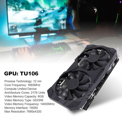 بطاقة رسومات كمبيوتر Diyeeni، بطاقة فيديو للألعاب GDDR6 192 بت بسعة 6 جيجابايت، ورسومات ألعاب بمراوح تبريد مزدوجة مع دعم عرض AI لـ 1080p 2K AAA in Kuwait