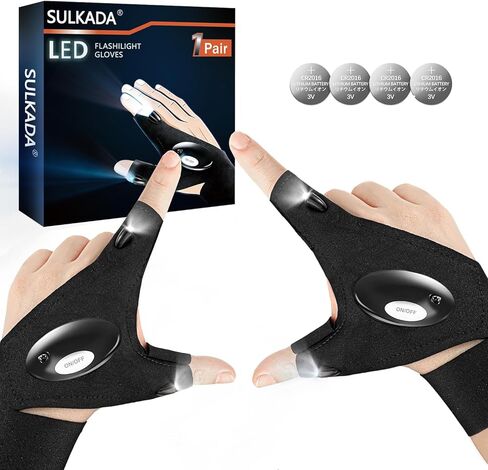 قفازات SULKADA LED للكشاف - هدية رائعة للرجال والنساء، أضواء بدون استخدام اليدين للتخييم والإصلاح والجري الليلي in Kuwait