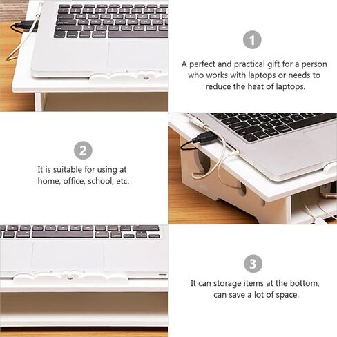 Laptop Elevated Stand with Computer Storage Rack, Silent Cooling Holder for Office and Home Use, Small White Portable Laptop Support Rack for Improved Heat Dissipation in Kuwait