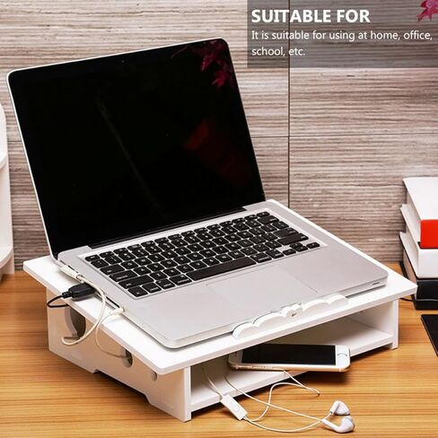 Laptop Elevated Stand with Computer Storage Rack, Silent Cooling Holder for Office and Home Use, Small White Portable Laptop Support Rack for Improved Heat Dissipation in Kuwait